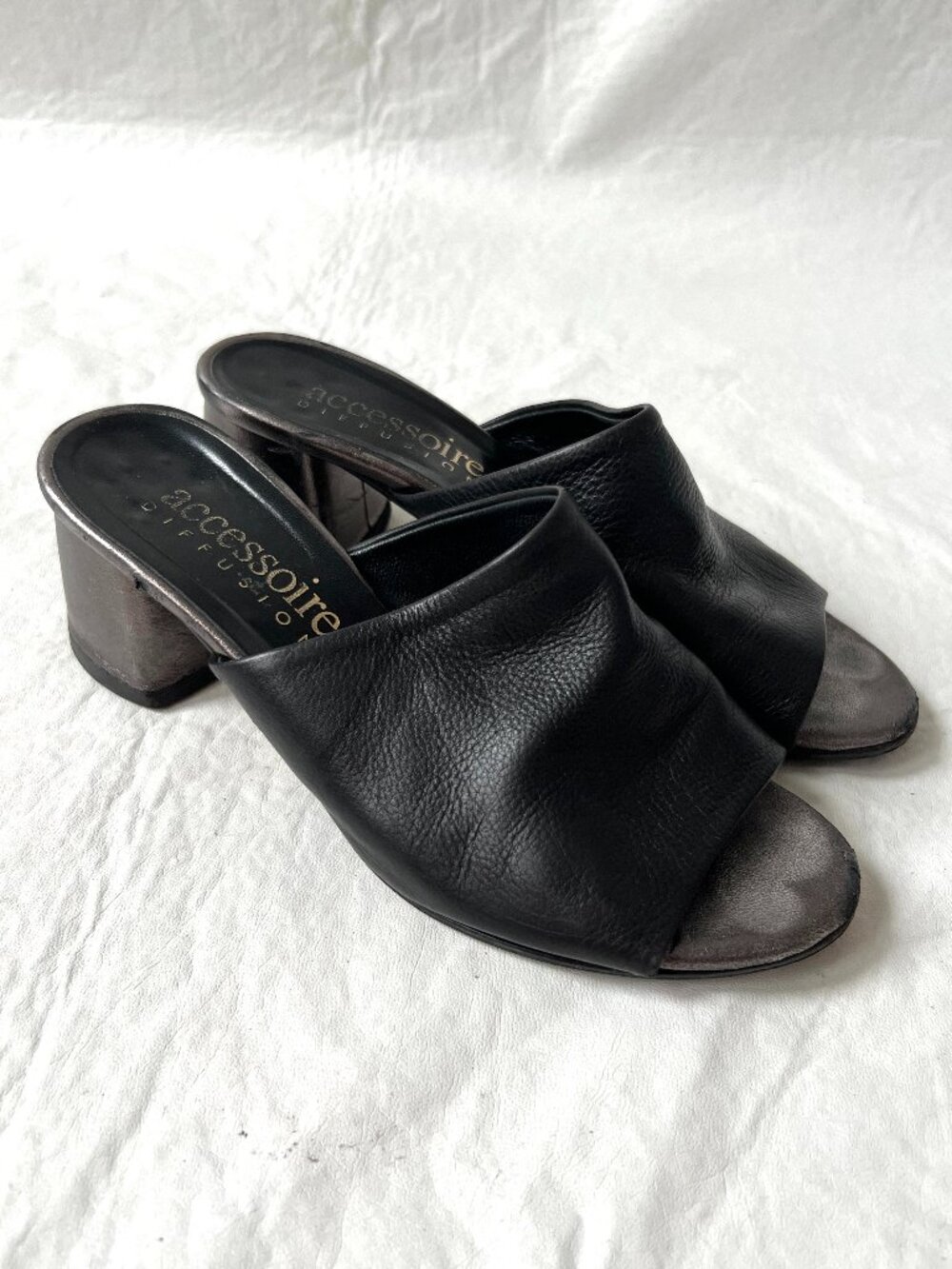 Accessoire diffusion sandal mules womens 36 6 black silver leather block heel